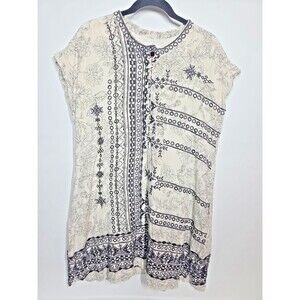 BIYA JOHNNY WAS SLEEVELESS SILK EMBROIDERED TUNIC DRESS MEDIUM POCKETS CREPE